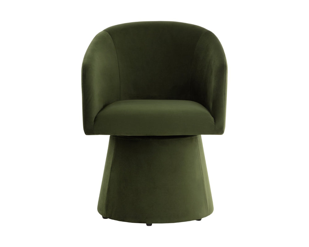 Sunpan ETTA Swivel Dining Armchair - Stylish Moss Green Upholstered Chair for Comfort & Versatile Use 111767