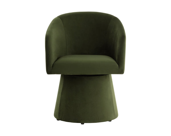 Sunpan ETTA Swivel Dining Armchair - Stylish Moss Green Upholstered Chair for Comfort & Versatile Use 111767