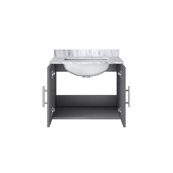 English Elm Dark Grey Bath Vanity With Carrara Marble Top, Soft-Close Doors & Stylish Storage For Modern Bathrooms B2731P258553