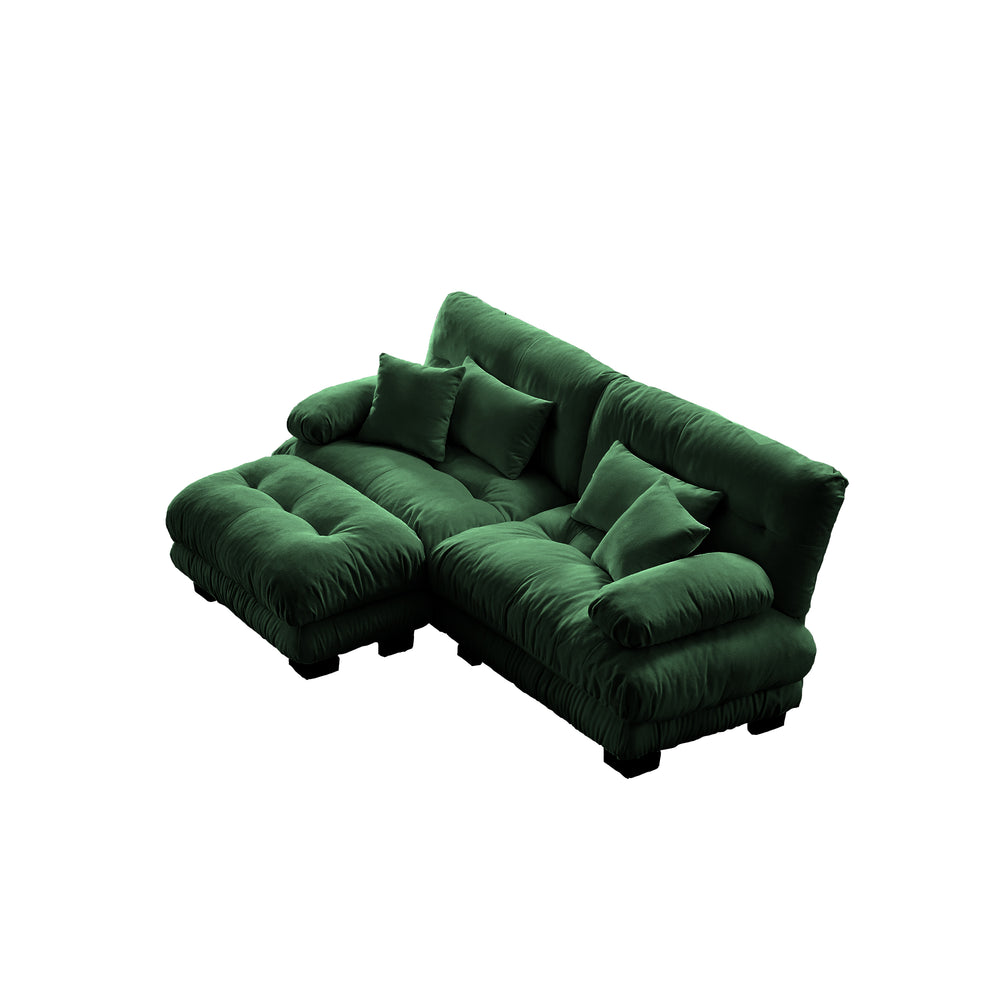 English Elm Cloud Couch Sectional Sofa - Luxurious Chenille 2-Seater With Pillows & Convertible Ottoman Design W714S01089