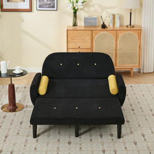 English Elm Black corduroy loveseat sofa with adjustable recline, hidden USB armrest, foam comfort & storage pockets W570P333064