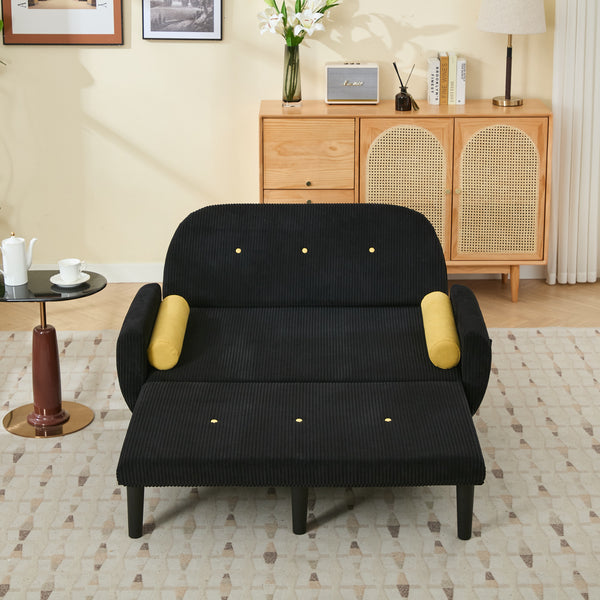 English Elm Black corduroy loveseat sofa with adjustable recline, hidden USB armrest, foam comfort & storage pockets W570P333064