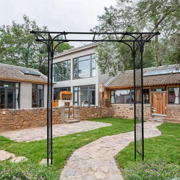 English Elm Metal Garden Arch Trellis For Climbing Plants - Elegant Black Arbor For Weddings & Events Decor W656P210529