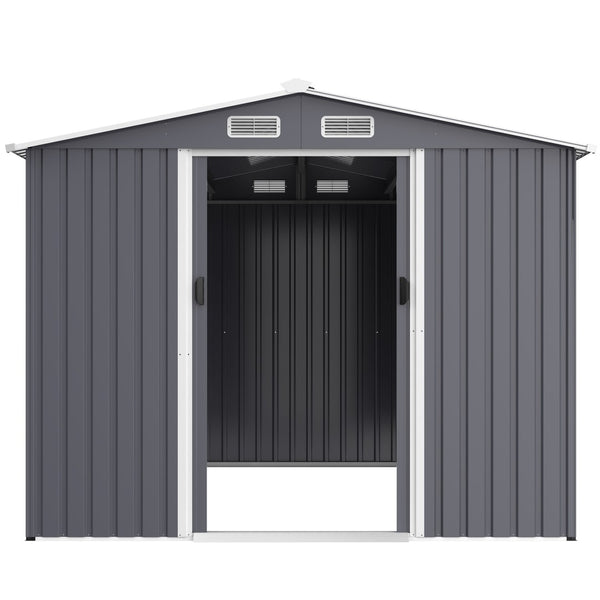 English Elm Outdoor Galvanized Steel Storage Shed 8x12 Ft with Sliding Doors and Air Vent W2911S00005