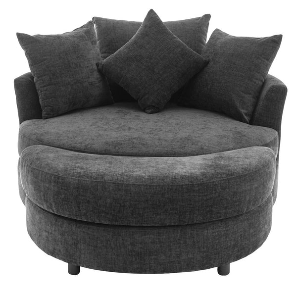 English Elm Orisfur. 360° Swivel Barrel Chair with Storage Ottoman, Plush Chenille, Pocket Spring Seat, 4 Pillows Gray WF323718AAE