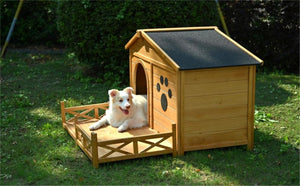 English Elm 48" Pine Wood Outdoor Dog House with Porch Asphalt Roof and Raised Floor for Medium Breeds FG201608AAA