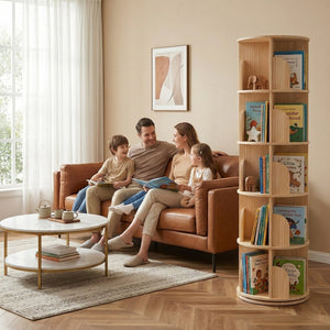 English Elm 3 Tier Spinning Round Bookcase Natural Wood Floor Shelf for Bedroom or Study W2989P460331