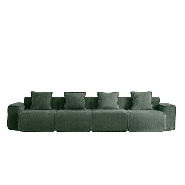 English Elm Streamlined Velvet Modular Sofa Four Seat Deep Cloud Foam French Piping Living Room Green W3041S00368
