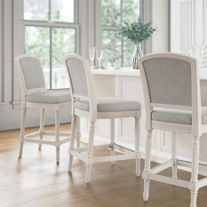 English Elm 26" Counter Stool Weathered Frame Woven Upholstery Turned Legs Kitchen Island Seating White B2751P436454