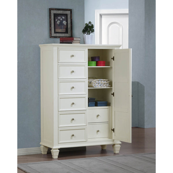 English Elm Vallauris Cream White 8-Drawer Chest with Cabinet & Felt-Lined Top Drawer, Coastal Hardwood Storage Elegance B062P340642
