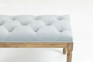 English Elm 32"inch French Vintage Tufted Bedroom Bench - Light Gray Upholstered End-of-Bed Ottoman with Wood Legs, Memory Foam Comfort (32.3x5.7x17) W1762P187892