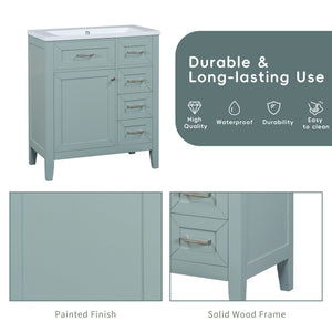 English Elm 30" Modern Bathroom Vanity with Sink Combo — Solid Rubberwood & MDF, 3 Drawers, Freestanding Contemporary Design Green N725P246482F