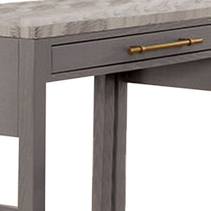 English Elm 39 Inch Counter Height Kitchen Island with Faux Marble Top and Felt Lined Drawer B056P416834