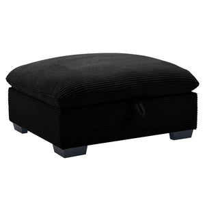 English Elm Corduroy Modular Ottoman Footrest for Sofas – Black Velvet-Look Corduroy, Deep Seat Comfort, Combo W714P213537