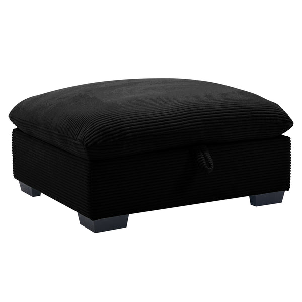 English Elm Corduroy Modular Ottoman Footrest for Sofas – Black Velvet-Look Corduroy, Deep Seat Comfort, Combo W714P213537