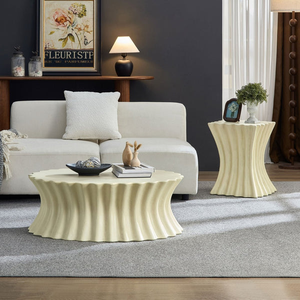 English Elm 35.04 Inch Oval Fiberglass Coffee Table Vintage Distressed Finish for Living Room W876P408744