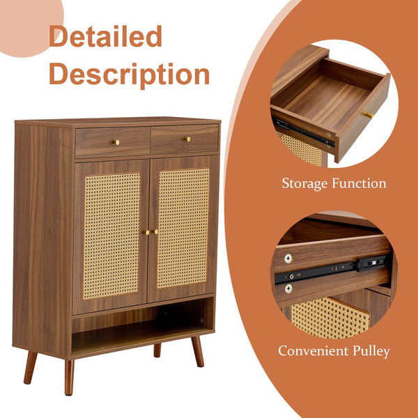 English Elm Multi-Functional Walnut Mdf Shoe Cabinet - Elegant Nordic & Industrial Design With Smart Storage Solutions W3226P278928
