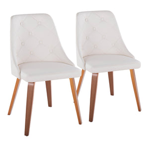 English Elm Marche Contemporary Accent/Dining Chair with Button Tufted Back & Walnut Wood Legs, Set of 2 White B202S01257