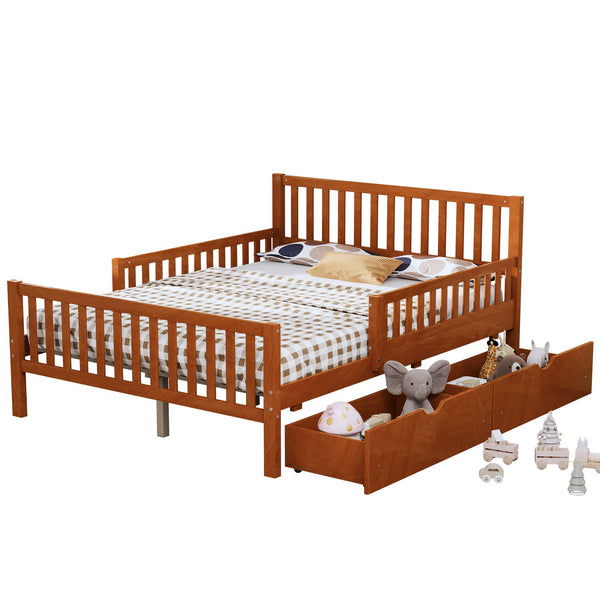English Elm Full Wood Platform Bed with Headboard, Guardrails & Underbed Storage Drawers – Sturdy Pine Frame, 450LB Capacity Walnut 78.25 L x 18.5 W x 6 H N733P172700D
