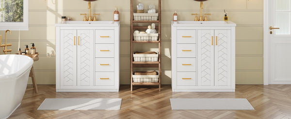 English Elm 60'' Bathroom Vanity Set With Soft-Close Drawers, Elegant Ceramic Sink & Ample Storage Space N710SS00002K