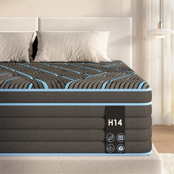 English Elm Twin Hybrid Mattress 10 Inch Pocketed Coil Memory Foam Medium Firm Sleep Support Black+Blue W2889P423130