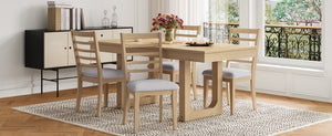 English Elm Farmhouse Ladder Back Dining Chairs Rubberwood Frame Upholstered Seat Set of 2 Natural+Beige N752P272063N