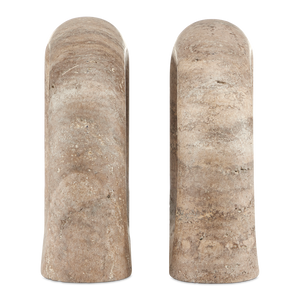 Russo Modern Travertine Object Set of 2 – Unique Brown Sculptures for Elegant Bookends & Décor