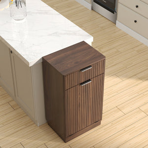 English Elm 10-Gallon Woodgrain Tilt-Out Trash Cabinet with Wave-Texture Drawer, Industrial Metal Accents, Space-Saving Organizer for Kitchen Bath Living Room Walnut W2557P319051