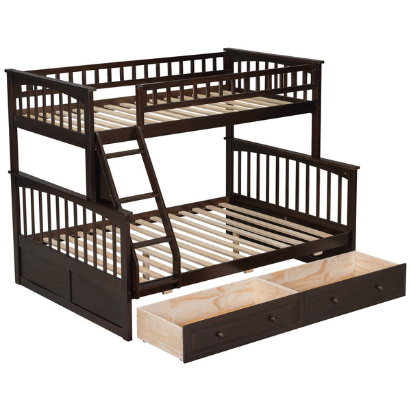 English Elm Twin Convertible Bunk Bed with Built-In Rolling Drawers and Solid Pine/MDF Frame, Space-Saving Durable Design Espresso N7090004020P