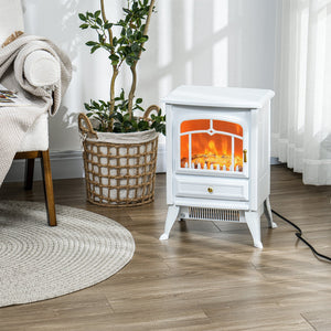 English Elm Homcom 21" Freestanding Electric Fireplace Heater With Realistic Led Flames & Safety Features, White W2225P249844