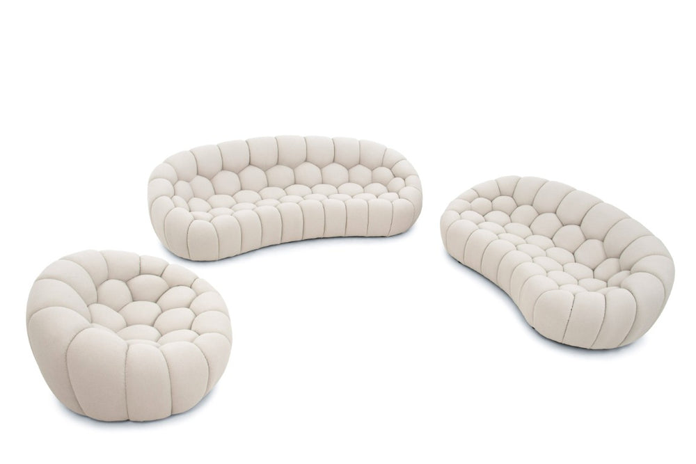 VIG Furniture Yolonda Curved Beige Teddy Loveseat With Hexagonal Tufting, Solid Wood Frame, Cozy Modern Style VGEV2126C-LOVE-C-01