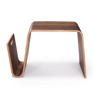 English Elm Brookside End Table with Curved Magazine Shelf & Cut-Out Handle, Plywood Veneer, Fully Assembled Walnut B365P398078