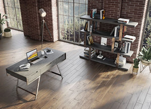 VIG Furniture Dessart Grey Elm Office Desk With Stainless Steel Legs, 3 Soft-Closing Drawers & Spacious Top VGBBMQ1305-GRY-DESK