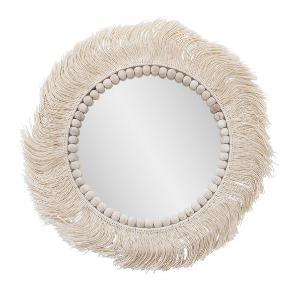Howard Elliott Fringe Round Mirror - Charming Cotton Fringe Frame With Playful Balls, Perfect For Any Room Decor Brown Cotton Yarn 190014-howard-elliott