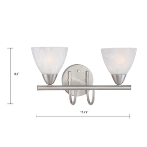 Thomas Lighting Tia 2-Light Vanity Fixture with Frosted Glass Shades and Slim Metal Arms Nickel 15.75 inches 190016117