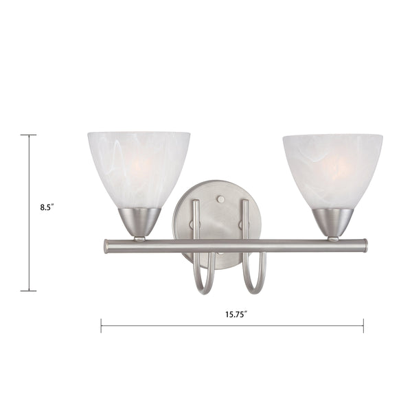 Thomas Lighting Tia 2-Light Vanity Fixture with Frosted Glass Shades and Slim Metal Arms Nickel 15.75 inches 190016117