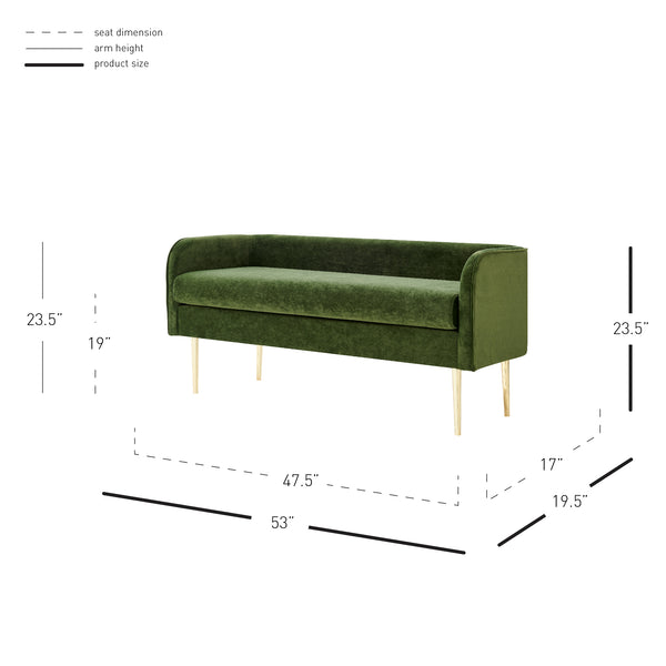 New Pacific Direct Marsha Velvet Bench Dainty Green 53 x 19.5 x 23.5