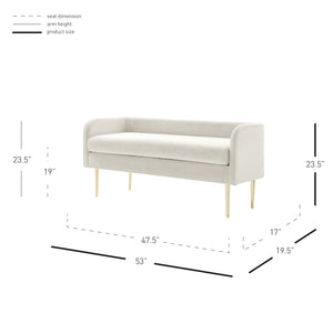 New Pacific Direct Marsha Velvet Bench Dainty Cream 53 x 19.5 x 23.5