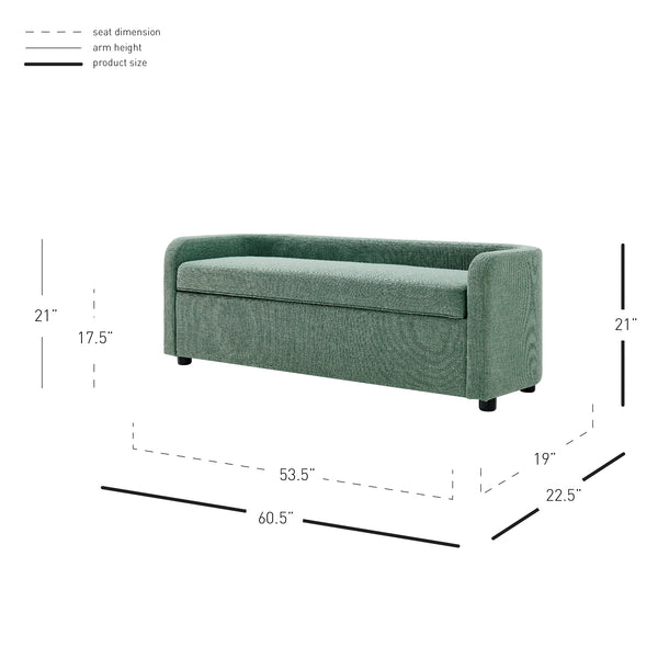 New Pacific Direct Wendy Fabric Storage Bench Meridian Sea Green 60.5 x 22.5 x 21