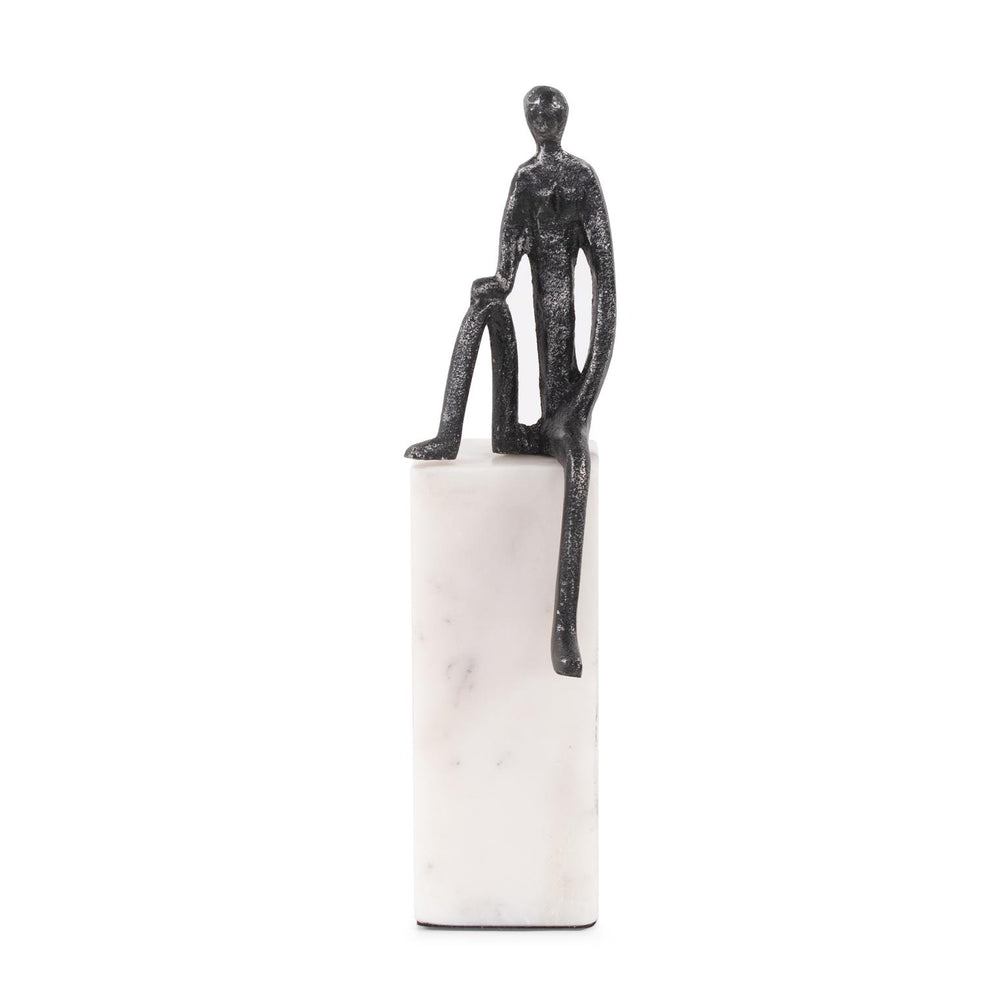 Howard Elliott Proud Moment Iron Man Sculpture On Elegant White Marble Base – Symbol Of Power And Resilience Black Aluminum 190021-howard-elliott