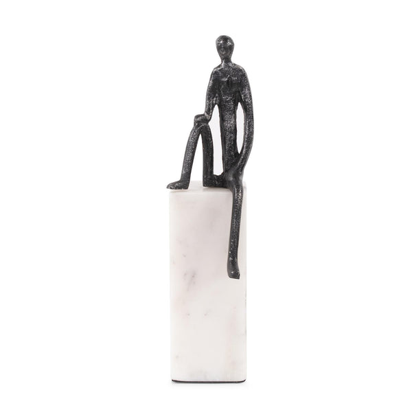 Howard Elliott Proud Moment Iron Man Sculpture On Elegant White Marble Base – Symbol Of Power And Resilience Black Aluminum 190021-howard-elliott