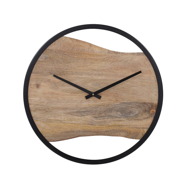 Howard Elliott Live Edge Round Clock - Contemporary Matte Black Frame With Floating Wooden Centerpiece For Home Décor Black Iron,Wood 190022-howard-elliott