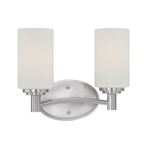 Thomas Lighting Pittman Frosted Glass Cylinder Vanity Light for Modern Bathroom Walls Nickel 12'' Wide 2-Light Vanity Light 190022217