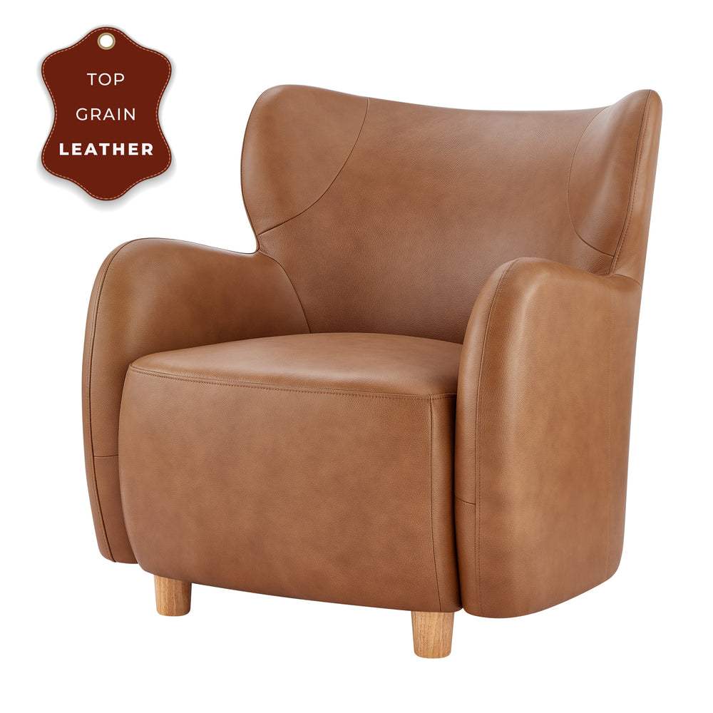 Tiffany Top Grain Leather Accent Arm Chair Garrett Caramel, Brown 1900223-685 New Pacific Direct