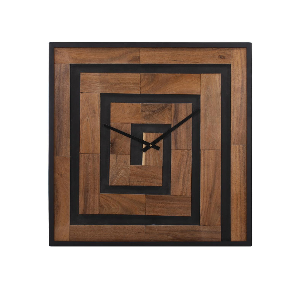Howard Elliott Helix Wooden Square Clock: Modern Elegance With Unique Swirl Design & Matte Black Accents For Wall Decor Black Iron,Wood 190023-howard-elliott