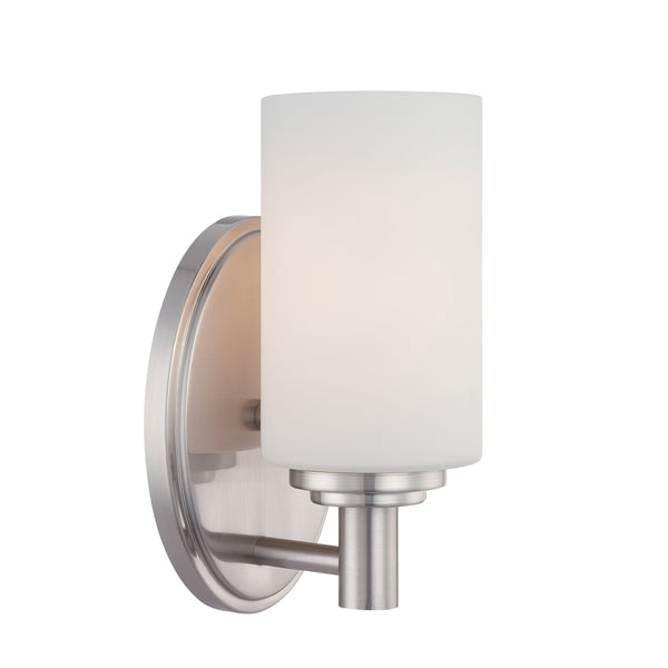 Thomas Lighting Pittman Frosted Glass Cylinder Vanity Light for Modern Bathroom Walls Nickel 9'' High 1-Light Sconce 190023217