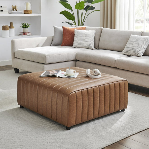 New Pacific Direct Harland Modern Faux Leather Coffee Table With Tufted Vintage Cider Finish – Chic & Spacious Design Vintage Cider  1900237-vcd-npd