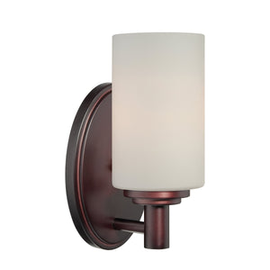 Thomas Lighting Pittman Frosted Glass Cylinder Vanity Light for Modern Bathroom Walls Bronze 9'' High 1-Light Sconce 190023719
