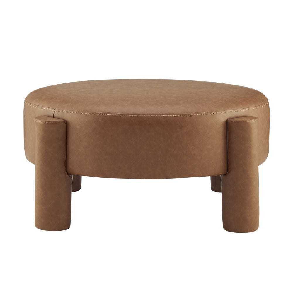 New Pacific Direct Elora Faux Leather Round Ottoman - Stylish Vintage Cider Accent For Modern Home Decor Elegance Vintage Cider  1900238-vcd-npd