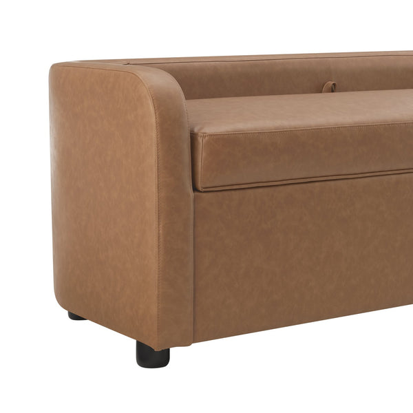 New Pacific Direct Wendy Faux Leather Storage Bench - Stylish Vintage Cider Design, Perfect For Any Room, Easy Assembly! Vintage Cider  1900241-vcd-npd